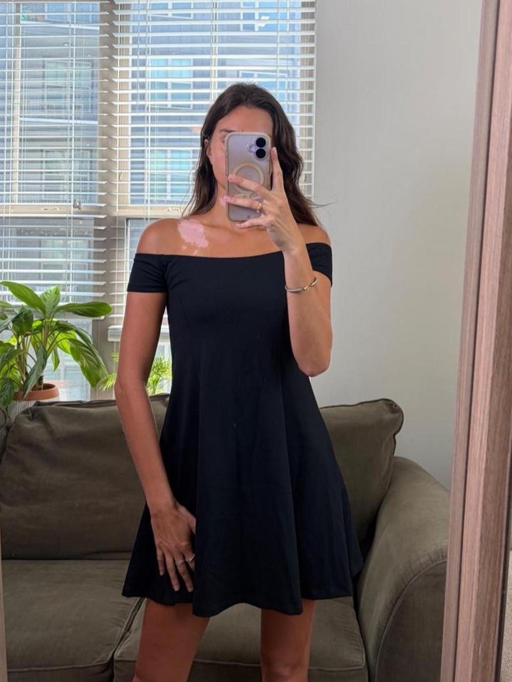 Susana Monaco black off the shoulder mini dress